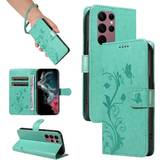 Samsung Galaxy S22 Ultra Wallet Cases Embossed Butterfly With Hand Strap Case for Galaxy S22 Ultra
