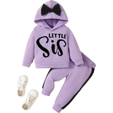 Purple Other Sets Children's Clothing Shein Baby Girl Letter Graphic Bow Detail Hoodie & Contrast Side Seam Sweatpants