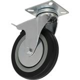 Casters Loops 125mm Swivel Plate Castor Wheel with Brake 27mm Rubber Tread Steel Centre