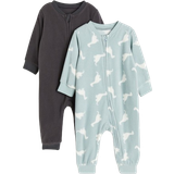 M Night Garments H&M Baby Fleece Pajama Coveralls With Zipper 2-pack - Light Turquoise/Dinosaurs