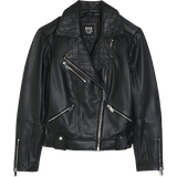 Women Jackets on sale River Island Leather Zip Up Biker Jacket - Black