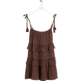 Brown - Women Dresses River Island Bead Tiered Hem Beach Mini Dress - Brown