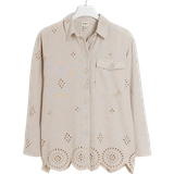 Cargo Trousers - Linen Clothing River Island Women's Stone Linen Blend Broderie Detail Shirt - Beige
