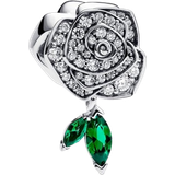 Green Charms & Pendants Pandora Sparkling Rose In Bloom Charm - Silver/Opal/Transparent