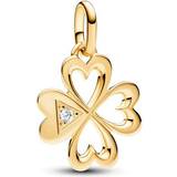 Shiny Charms & Pendants Pandora Me Heart Four Leaf Clover Medallion Charm - Gold/Transparent
