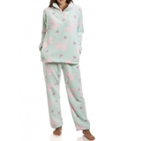 Camille Pyjamas Camille Women's Supersoft Heart & Bow Embossed Pyjama Set - Green