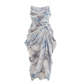Midi Dresses PrettyLittleThing Abstract Print Ruched Drape Midi Dress - Grey