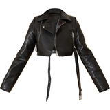 Jackets PrettyLittleThing Faux Leather Super Cropped Belted Biker Jacket - Black