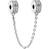 Pandora Logo Safety Chain Clip Charm - Silver/Transparent