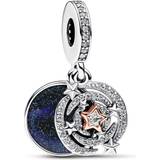 Pandora Two Tone Shooting Star Double Dangle Charm - Silver/Rose Gold/Blue/Transparent