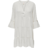 Short Dresses - White Only Regular Fit Split Neck Short Dress - White/Cloud Dancer