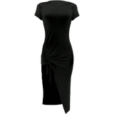 Midi Dresses - Slim Shein Slayr Ladies Solid Color Drawstring Split Design Bodycon Dress