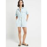 Shirt Collar Jumpsuits & Overalls River Island Womens Blue Denim Short Sleeve Playsuit