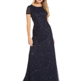 Blue - Evening Gowns Dresses Adrianna Papell Sequin Scoop Back Maxi Dress - Navy