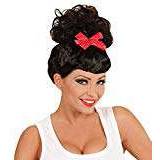 Widmann Rockabilly Pin Up Girl Black Wig with Red Bow