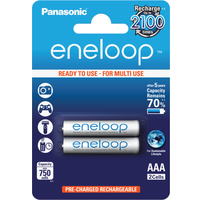 Panasonic eneloop BK-4MCCE//2BE Ready-to-Use AAA Batteries 750 mAh Pack of 2 - Ni-Mh