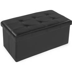 Black Storage Benches tectake Foldable Faux Leather Storage Bench 80x40cm