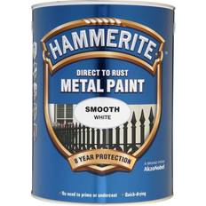 Hammerite Metal - White Paint Hammerite Direct to Rust Smooth Effect Metal Paint White 5L
