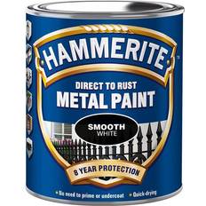 Hammerite Metal - White Paint Hammerite Direct to Rust Smooth Effect Metal Paint White 0.75L