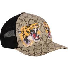Gucci Women Headgear Gucci Tigers Print GG Supreme Baseball Hat - Beige/Ebony