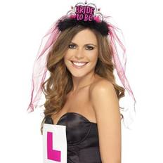 Pink Headgear Smiffys Bride to be Tiara with Veil Black