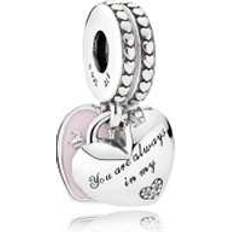 Women Charms & Pendants Pandora Mother & Daughter Hearts Pendant Charm - Silver/Pink/Transparent