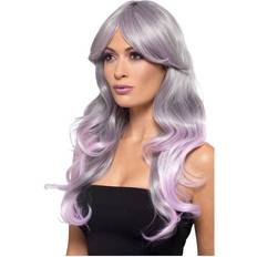 Smiffys Fashion Ombre Wig Wavy Long Grey & Pastel Pink