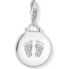 Nickel Free Charms & Pendants Thomas Sabo Charm Club Disc Baby Footprint Charm Pendant - Silver/White