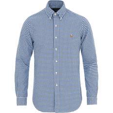 Blue - Men Shirts Polo Ralph Lauren Custom Fit Oxford Gingham Shirt - Blue/White