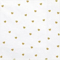 PartyDeco Napkins Hearts White/Gold 20-pack
