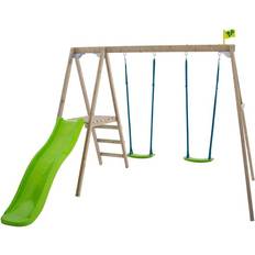 Outdoor Toys Double Wooden Swing Set & Slide