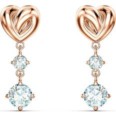 White Earrings Swarovski Heart Pierced Earrings - Rose Gold/White