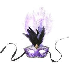 Purple Eye Masks Smiffys Venetian Colombina Eyemask with Multicolour Plume