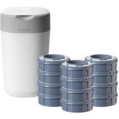 White Diaper Pails Tommee Tippee Twist & Click Nappy Disposal Bin Starter Kit with 12 Refills
