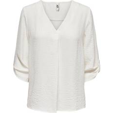 Only Women Blouses Only Divya Solid Top with 3/4th Sleeve - White/Cloud Dancer