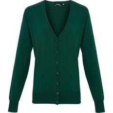 Green Cardigans Premier Button Through Long Sleeve V-Neck Knitted Cardigan - Bottle