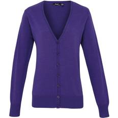 Purple Cardigans Premier Button Through Long Sleeve V-Neck Knitted Cardigan - Purple