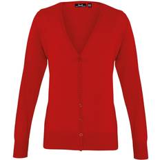 Premier Button Through Long Sleeve V-Neck Knitted Cardigan - Red