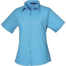 Turquoise Shirts Premier Women's Short Sleeve Poplin Blouse - Turquoise