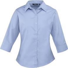 Premier Women's Poplin Three-Quarter Sleeve Blouse - Mid Blue
