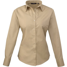 Polyester Shirts Premier Women's Long Sleeve Poplin Blouse - Khaki