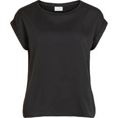 Vila Women T-shirts & Tank Tops Vila Satin Look Short Sleeved Top - Black/Black