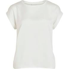 Vila Women T-shirts & Tank Tops Vila Satin Look Short Sleeved Top - White/Snow White