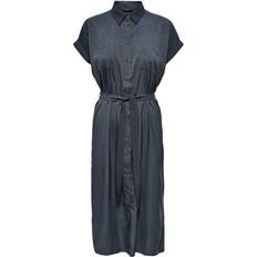 Shirt Collar - Solid Colours Dresses Only Midi Tie Belt Shirt Dress - Blue/India Ink
