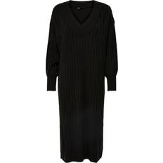 Solid Colours - V-Neck Dresses Only Tessa Knitted Dress - Black