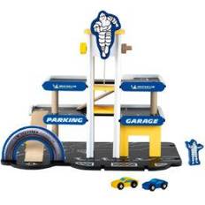 Klein Toy Garage Klein Theo 3404 Michelin Levels, Wood I Parking Garage incl. 2 Cars and Much More I Compatible with Wooden Tracks I Dimensions: 46 cm x 29 cm x 39 cm I Toy for Children from 3 Years