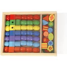 Lena 32010 Craft Box, with 54 3 cm Threading Wooden Set for Children from 3 Years Making Necklaces and Bead Jewellery, Multicoloured