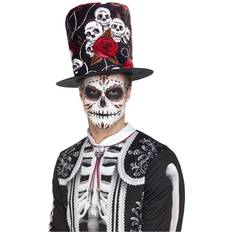Skeletons Headgear Smiffys Day of the Dead Skull & Rose Top Hat Multi-Colour