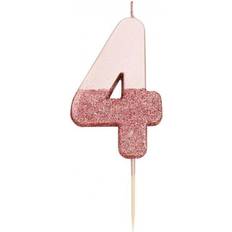 Talking Tables Rose Gold Glitter Number 4 Candle Cake Decoration