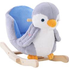 Homcom Plush Penguin Baby Rocking Horse, Grey